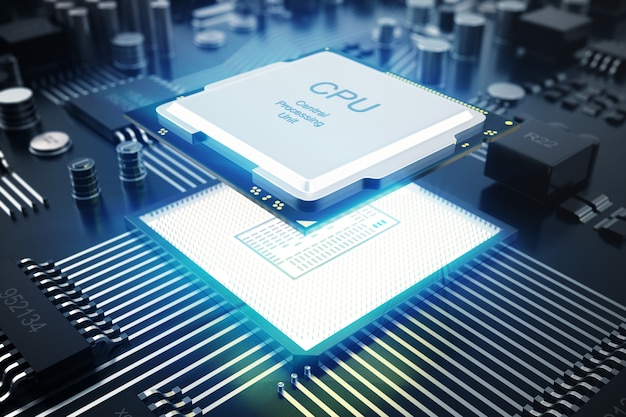 3D rendering Circuit board. Technology background. Central Computer Processors CPU concept