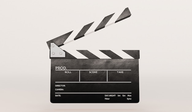 Photo 3d rendering of clapperboard on white background.