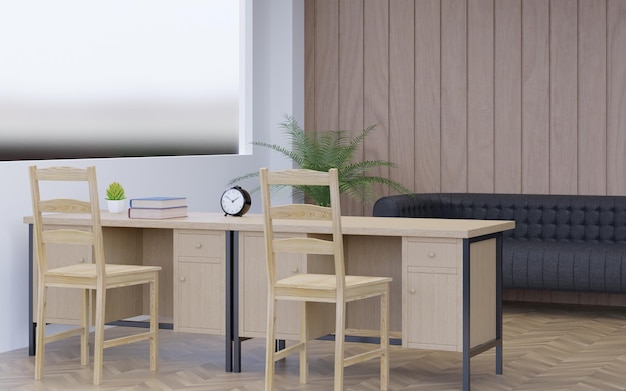 3D rendering Classic desktop table scene Wood office scene