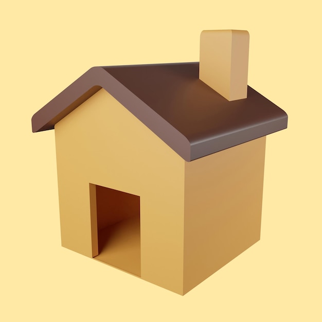 3D rendering classic house icon on yellow background