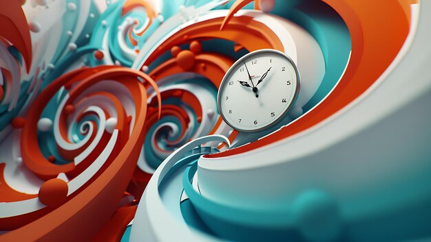 Photo 3d rendering of a clock with a blue and orange abstract background