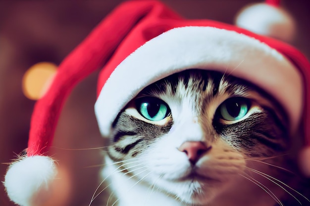 3D rendering close up kitten wearing a Santa