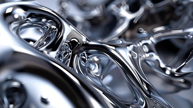 Photo 3d rendering of a closeup of a shiny metal surface with multiple curves and indentations