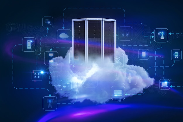 3d rendering cloud computing technology in server room