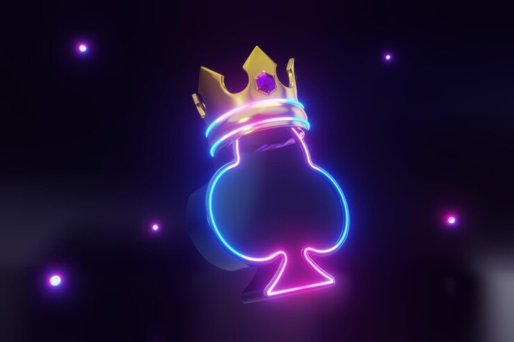 3d rendering club poker symbol with neon lighting