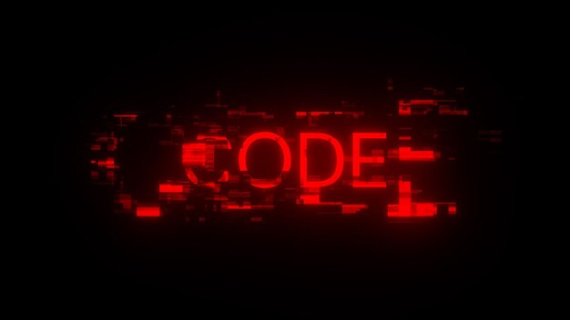 3D rendering code text with screen effects of technological glitches