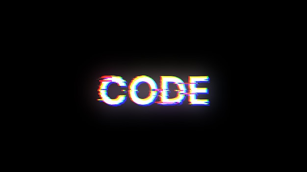 3D rendering code text with screen effects of technological glitches