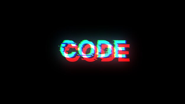 3D rendering code text with screen effects of technological glitches