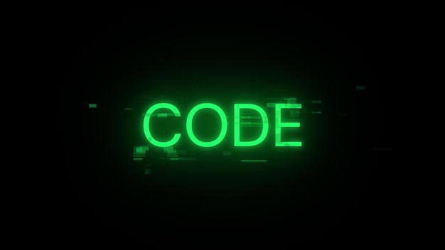 Photo 3d rendering code text with screen effects of technological glitches