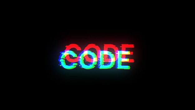 3D rendering code text with screen effects of technological glitches