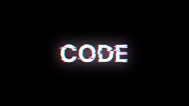 Photo 3d rendering code text with screen effects of technological glitches