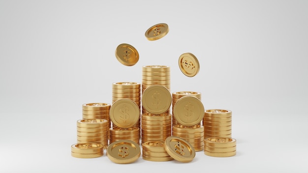 3D rendering.Coins gold .Concept of saving or money, investment in bank.