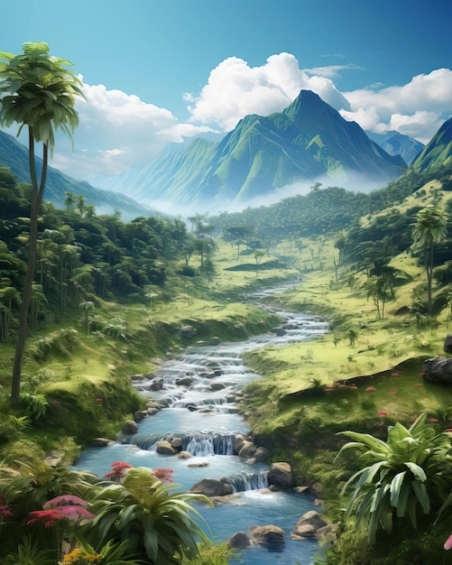 3d rendering of colombian nurture trees mountains and sky