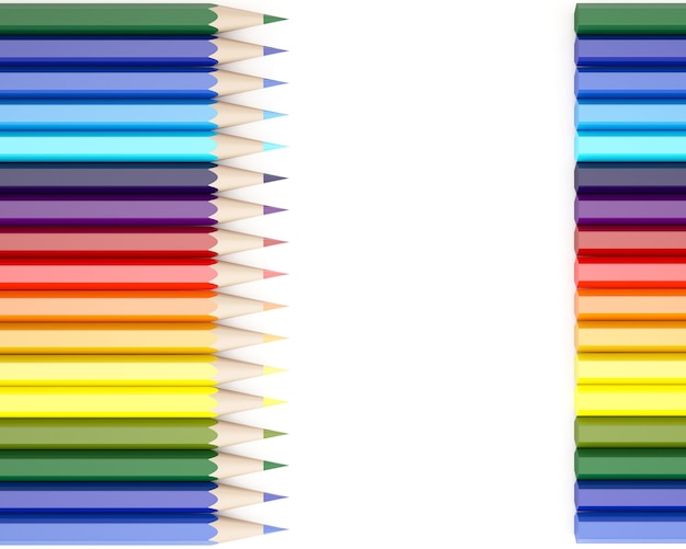 3d Rendering of color pencils on white background