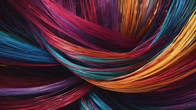 3d rendering of a colorful abstract background of strings lines ribbons fibers or wires