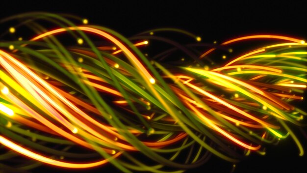 Photo 3d rendering of a colorful abstract background of strings lines ribbons fibers or wires