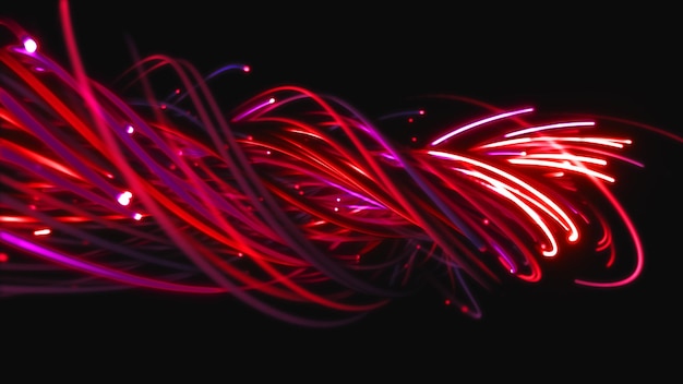 3D rendering of a colorful abstract background of strings lines ribbons fibers or wires