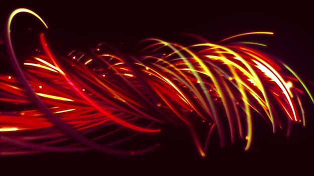 文字列ライン リボン繊維またはワイヤーのカラフルな抽象的な背景の 3 D レンダリング