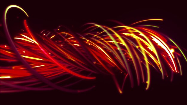 Photo 3d rendering of a colorful abstract background of strings lines ribbons fibers or wires