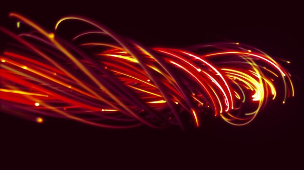 3D rendering of a colorful abstract background of strings lines ribbons fibers or wires
