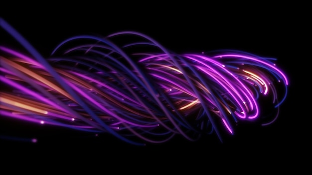 Photo 3d rendering of a colorful abstract background of strings lines ribbons fibers or wires