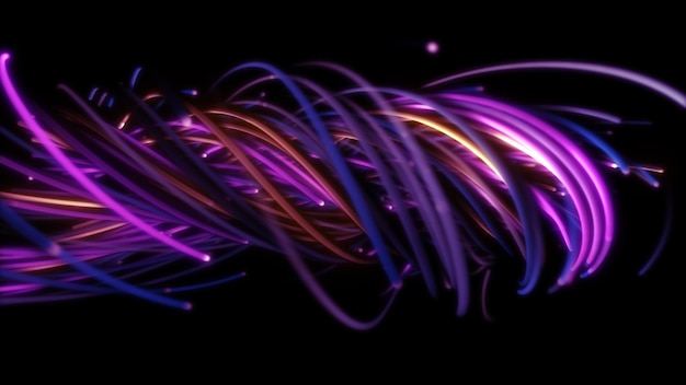 Photo 3d rendering of a colorful abstract background of strings lines ribbons fibers or wires