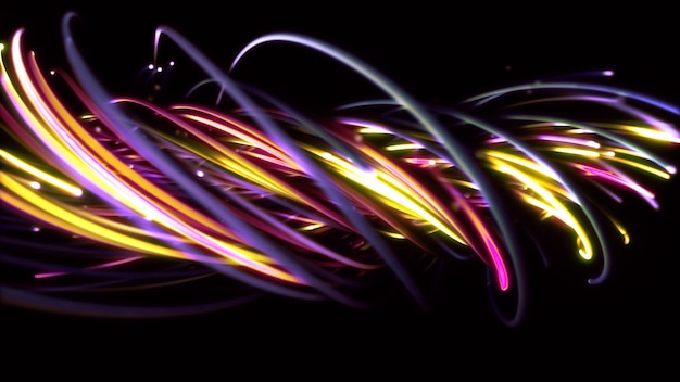 Photo 3d rendering of a colorful abstract background of strings lines ribbons fibers or wires