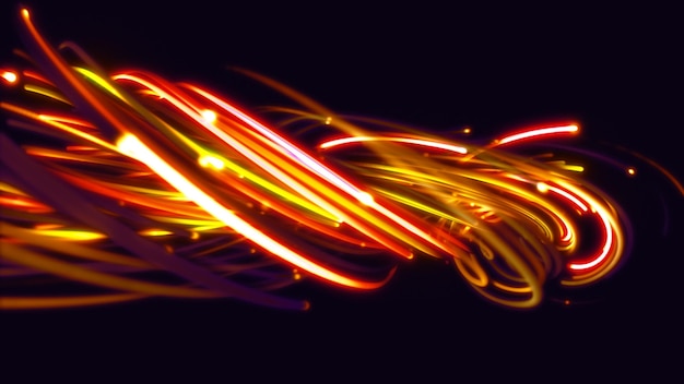 Photo 3d rendering of a colorful abstract background of strings lines ribbons fibers or wires