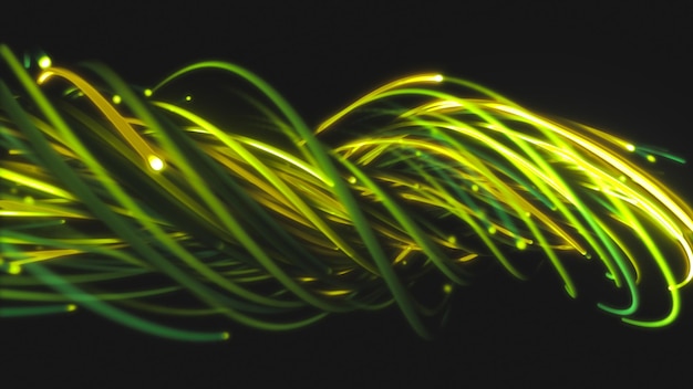 3D rendering of a colorful abstract background of strings lines ribbons fibers or wires