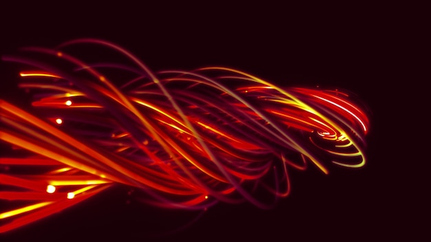 Photo 3d rendering of a colorful abstract background of strings lines ribbons fibers or wires