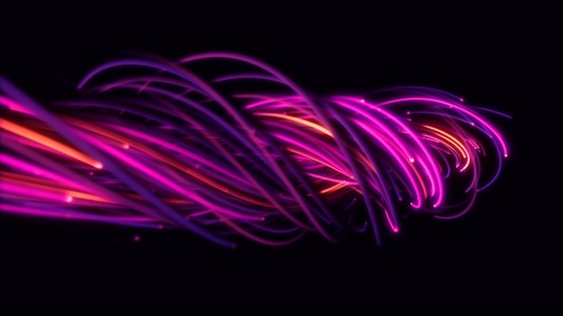 3D rendering of a colorful abstract background of strings lines ribbons fibers or wires