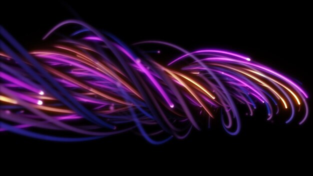 3D rendering of a colorful abstract background of strings lines ribbons fibers or wires