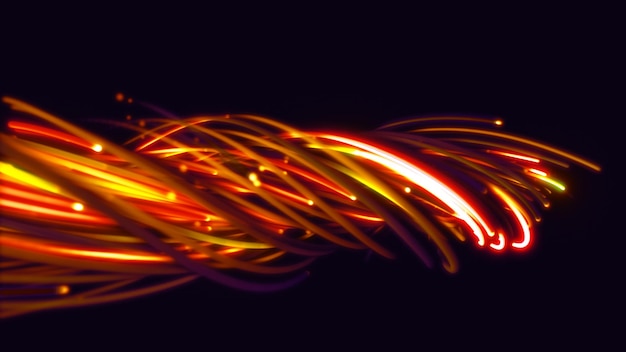 Photo 3d rendering of a colorful abstract background of strings lines ribbons fibers or wires