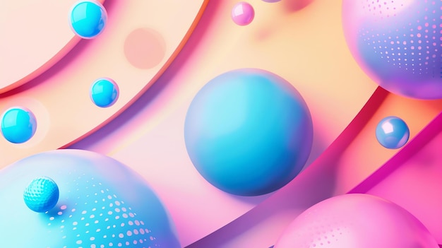 3D-рендеринг красочного абстрактного фона с сине-розовыми и желтыми сферами