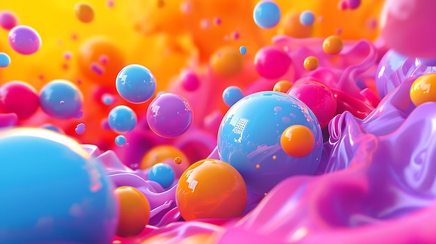 3D rendering of a colorful abstract background with floating spheres