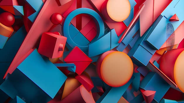 3D レンダリング: 複数の色の抽象的な背景と幾何学的な形状のレンダリング