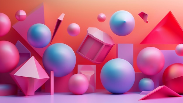 3D rendering of a colorful abstract background with geometric shapes