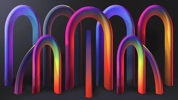 밝은 색의 그라디언트와 함께 다채로운 추상적인 배경의 3D 렌더링