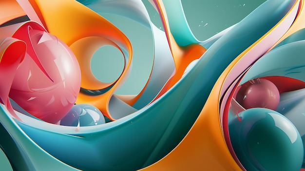 3D rendering of a colorful abstract background with a variety of shapes and colors