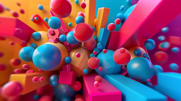 3D rendering of a colorful abstract background with various geometric shapes