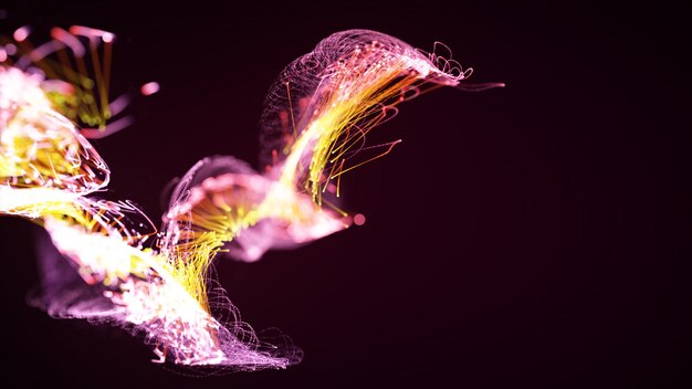 3D rendering of a colorful abstract stylish particle and plexus system on a dark background