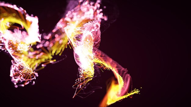 3D rendering of a colorful abstract stylish particle and plexus system on a dark background