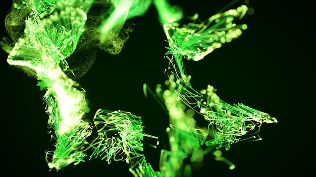 3D rendering of a colorful abstract stylish particle and plexus system on a dark background