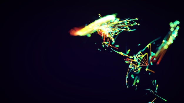 3D rendering of a colorful abstract stylish particle and plexus system on a dark background