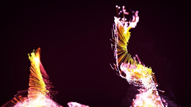 Photo 3d rendering of a colorful abstract stylish particle and plexus system on a dark background