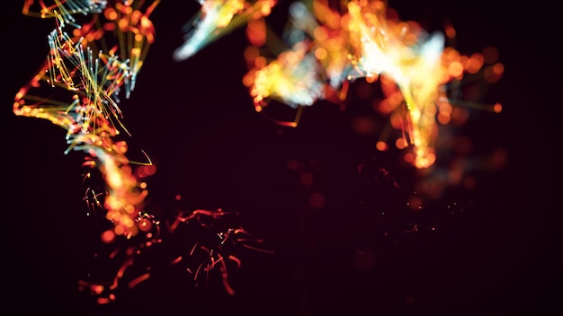 3D rendering of a colorful abstract stylish particle and plexus system on a dark background