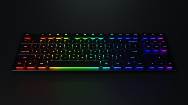 3d rendering of colorful backlight gaming computer keyboard