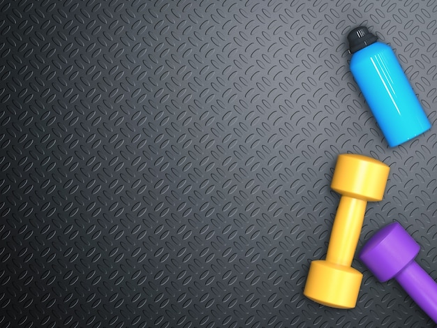 3d rendering colorful dumbbells with bottle