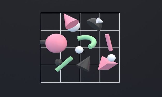 다채로운 기하학적 모양의 3D 렌더링