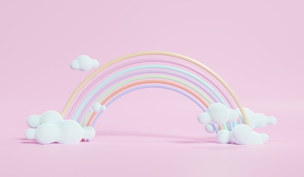 Foto rendering 3d di nuvole pastello colorate e arcobaleno